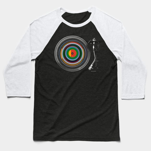 spinning vinyl record on turntable Baseball T-Shirt by bulografik